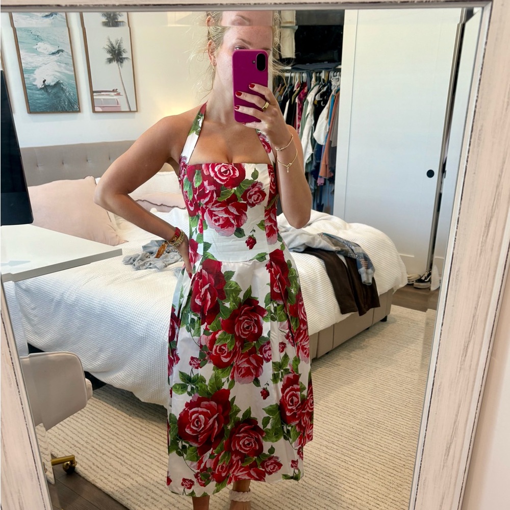 Meshki White and Red Halter Midi Sundress